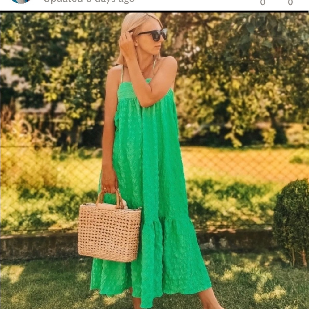 NWT Zara green textured dress large midi